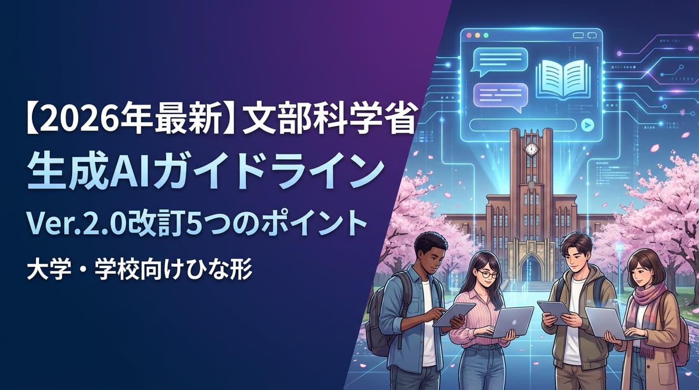 【2026年最新】文部科学省の生成AIガイドライン|Ver.2.0改訂5つのポイントと大学・学校向けひな形