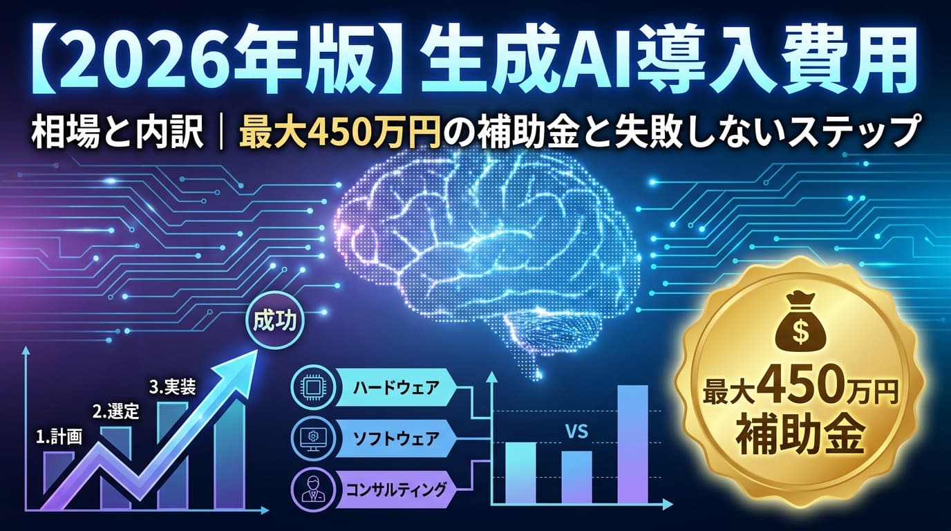 【2026年版】生成AI導入費用の相場と内訳|最大450万円の補助金と失敗しないステップ
