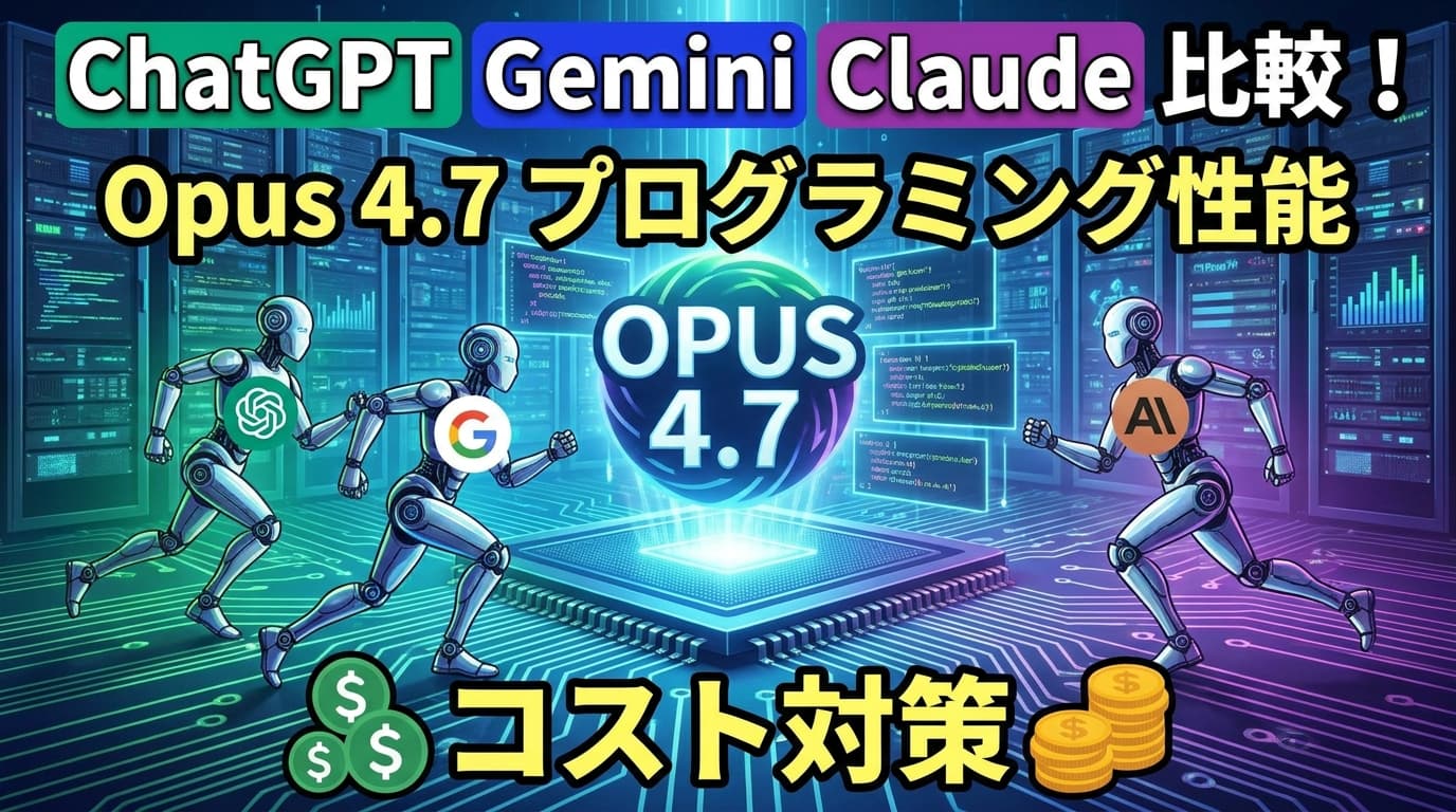 ChatGPT Gemini Claude 比較!Opus 4.7のプログラミング性能とコスト対策