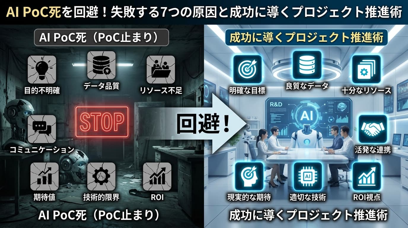 AI PoC死を回避する7つの原因と推進術【2026年版】|MIT 95%・Gartner 30%・Cisco 46%が示す本番化の壁