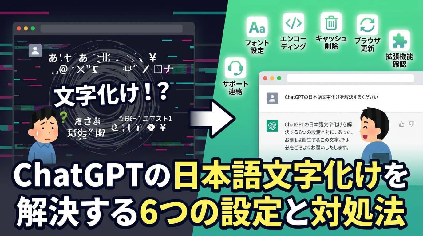 ChatGPTの日本語が文字化け|日本語化と表示崩れを直す6つの設定【2026年版】