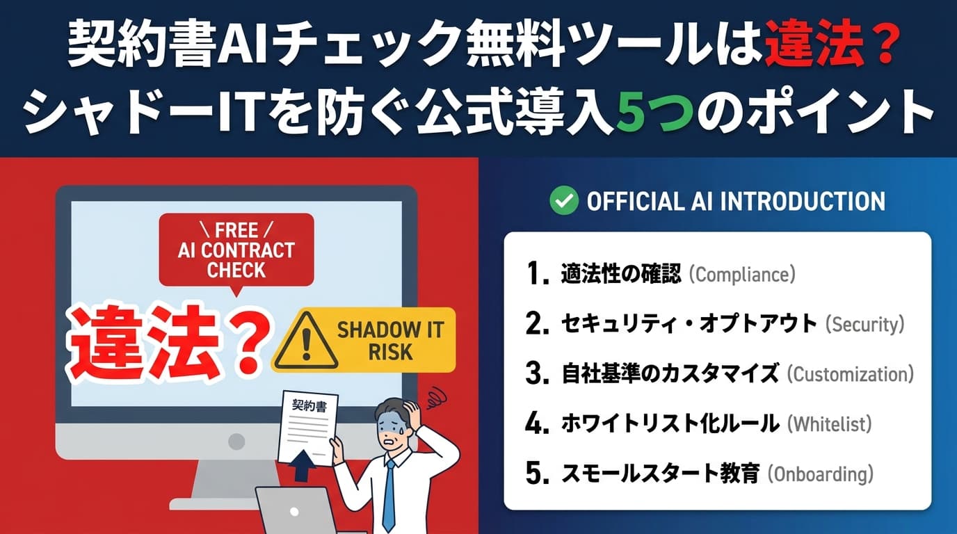 契約書AIチェックの無料ツールは違法?シャドーITを防ぐ公式導入5つのポイント
